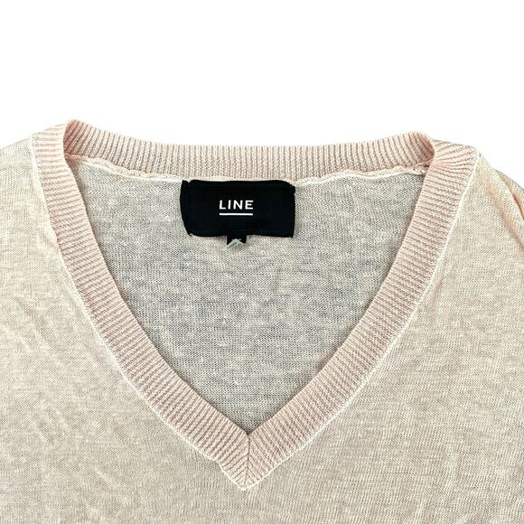LINE Pale Ballet Slipper Pink V-Neck Long Sleeve Light Weight Sweater Linen - Picture 3 of 4